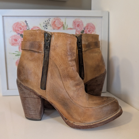 🥰GUC Bed Stu Isla Distressed Leather Zip Side Ankle Booties, Honey Tan, 6 - Picture 13 of 16